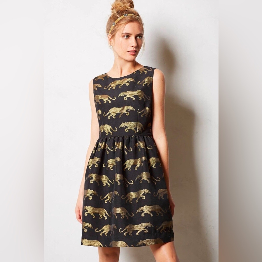 Anthropologie Eyedoll Gold Panther Dress 0